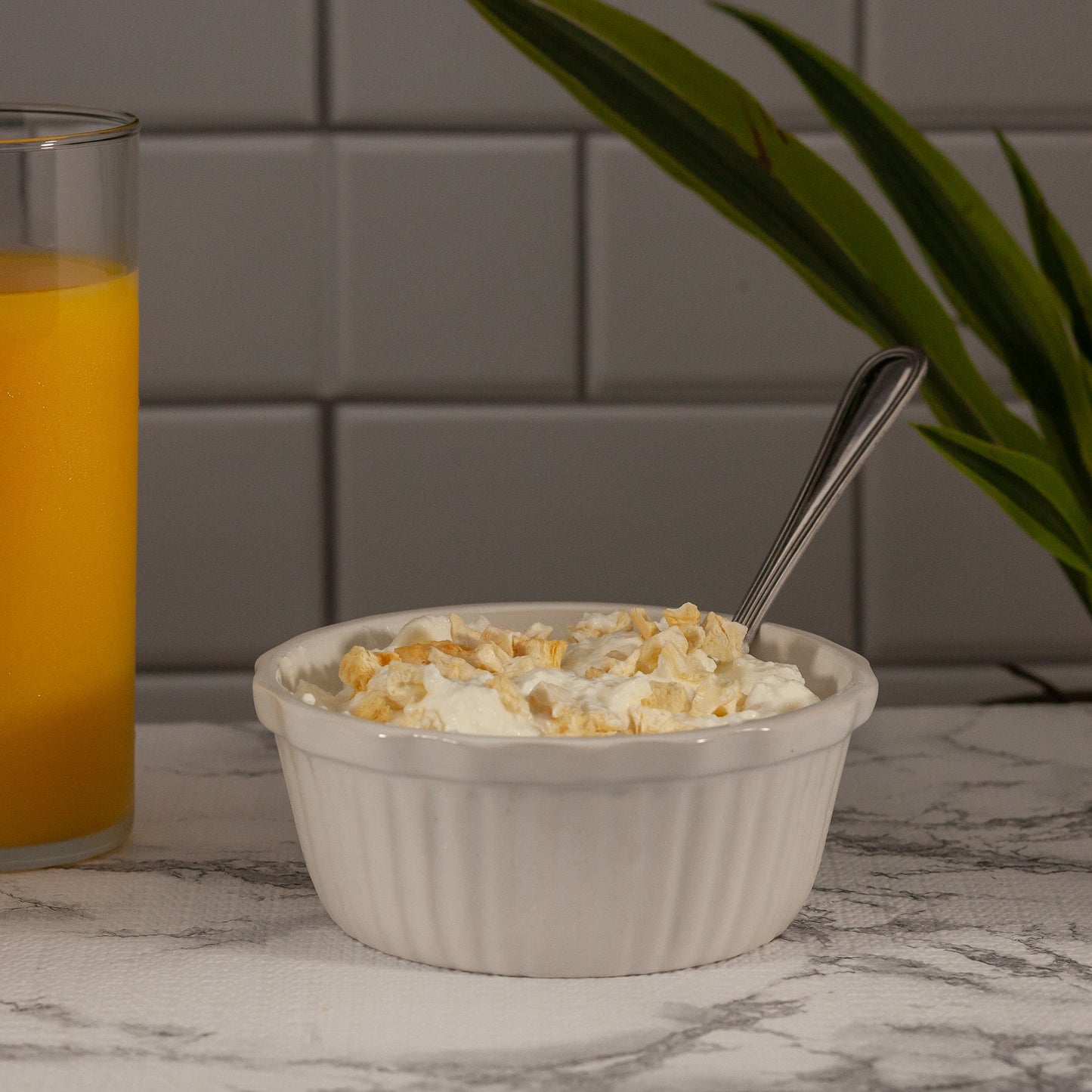 Freeze Dried Pineapple in a bowl of yogurt