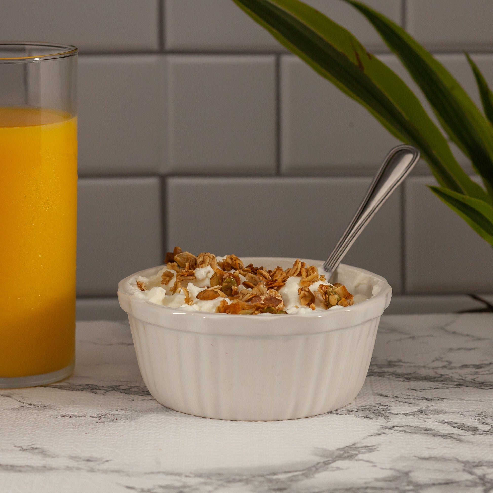 Gluten Free, Organic Granola in a bowl of yogurt