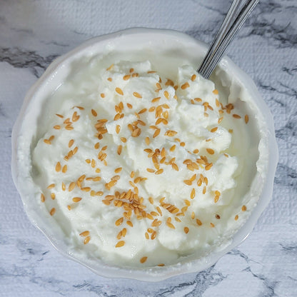 Organic Golden Flax Seeds and yogurt mix